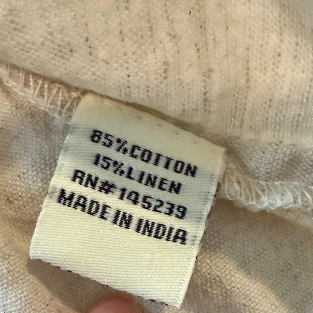 Women's Cream Oatmeal Cotton/Linen Blend Puff Sleeve Top - Picture 5 of 5